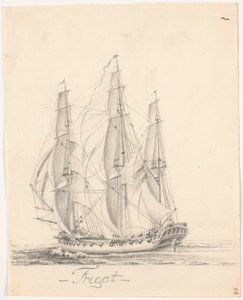 帆を張ったフリゲート艦