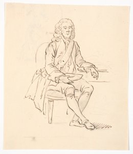 ウィッグとリボンを付けた着席の紳士 作： C.A. Lorentzen
