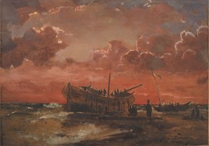 日没時のユトランドの西海岸の難破船 作： C.F. Sørensen
