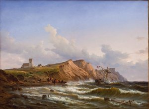 フェリング教会近くのユトランドの西海岸沖の嵐の後の難破船 作： C.F. Sørensen