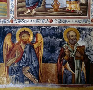 大天使と聖人（ギリシャ、シミ島、ミクロ・ソティリス修道院のフレスコ画による丸天井）（写真