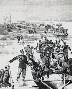 鴨緑江を渡る山縣有朋指揮の日本軍 作： J.B. and Brown J. Rowbotham