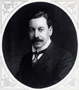 イギリスの政治家、ハーバート・サミュエル（1870-1963）の肖像（『イラストレイテッド・ウォー・ニュース』1月19日号より 作： J.B. and Brown J. Rowbotham