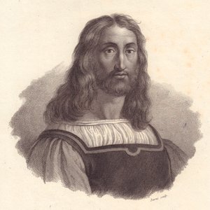 イタリアの彫刻家マルカントニオ・ライモンディ（1480-1534）の肖像、ラファエロ・サンツィオの絵画からバルニによる銅版画