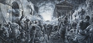 都市の破壊（紙にグワッシュ） 作： C.L. Doughty
