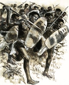 1875年、グーラの砦を攻撃するアビシニアン部族 作： CL ダウティ