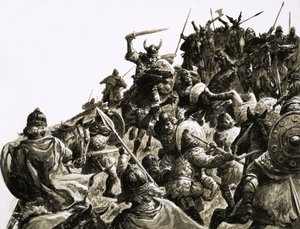 デンマークのヴァイキングがアルフレッド王率いるイギリス軍を襲撃 作： CL ダウティ