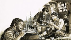 船の模型を作るナポレオン戦争のフランス人捕虜たち 作： CL ダウティ