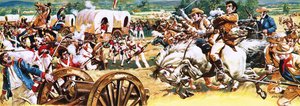 メキシコ軍に突撃する白馬のサム・ヒューストン 作： CL ダウティ