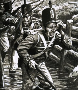 フラッシングで浸水した英軍戦線の兵士たち 作： CL ダウティ