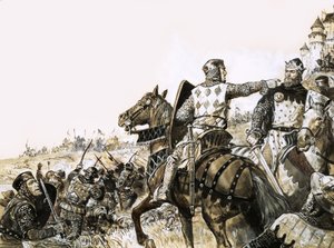 国王を指差す兵士と正体不明の戦闘シーン
