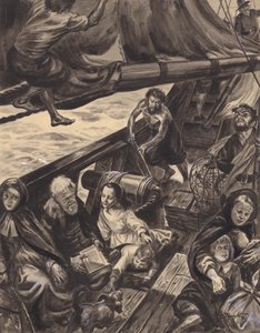 メイフラワー号の航海（紙にグワッシュ）