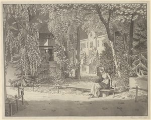 パリのプティ・オーギュスタン庭園にあるデカルトとコンデの墓にて 作： Christoffer Wilhelm Eckersberg