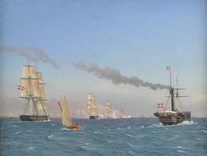 クリスチャン 8 世、蒸気船「エーギル」に乗り込み、コペンハーゲン近くで戦隊の作戦を観察