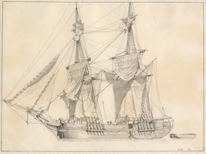 帆を乾かすブリッグ 作： Christoffer Wilhelm Eckersberg
