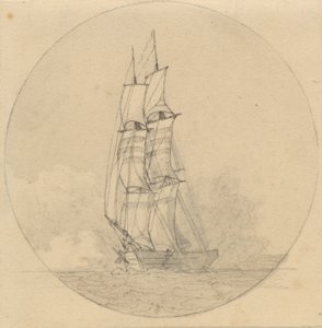 正面から見た帆の下のブリッグ。 作： Christoffer Wilhelm Eckersberg