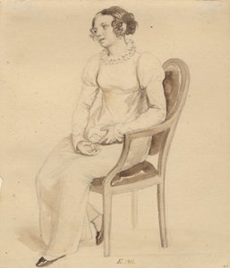 肘掛け椅子に座って窓に向かっている女性 作： Christoffer Wilhelm Eckersberg