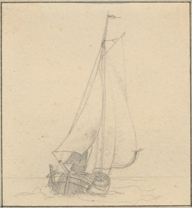 正面から見た帆の下のヨット。 作： Christoffer Wilhelm Eckersberg