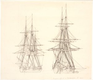 停泊中のコルベットとブリッグ。 作： Christoffer Wilhelm Eckersberg