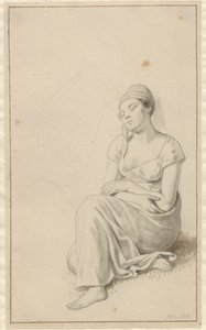 石のブロックにもたれて寝ている女性。 作： Christoffer Wilhelm Eckersberg