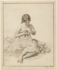 バラのトゲに指を突っ込んだ少女 作： Christoffer Wilhelm Eckersberg