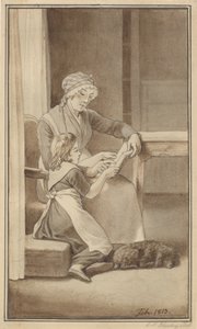 母親が少女に読み方を教えている 作： Christoffer Wilhelm Eckersberg