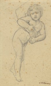 裸の少年が母親の膝にもたれかかっている。 作： Christoffer Wilhelm Eckersberg