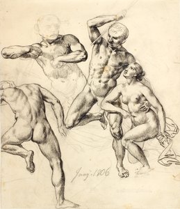 人物研究 - 3 人の男性と 1 人の女性 作： Christoffer Wilhelm Eckersberg