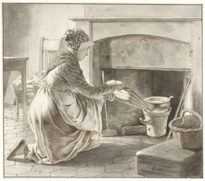 食べ物が用意されています。 エッカースバーグのパリのホステス (?) 作： Christoffer Wilhelm Eckersberg