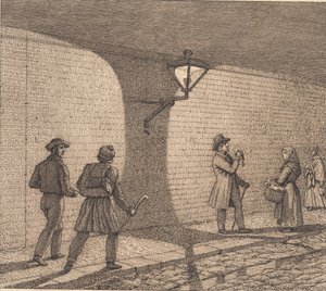 街灯の街並み。 「線遠近法」のイラスト、プレート VIII 作： Christoffer Wilhelm Eckersberg