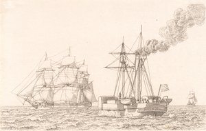 外輪船と帆船 作： Christoffer Wilhelm Eckersberg
