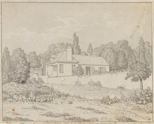 エルメノンヴィルの宮殿庭園にあるジャン・ジャック・ルソーの家 作： Christoffer Wilhelm Eckersberg