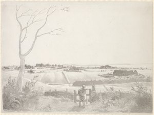 石のそばの農民の少女のいる風景 作： Christoffer Wilhelm Eckersberg
