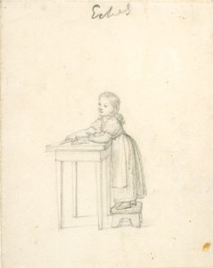 テーブルのスツールに立っている少女 作： Christoffer Wilhelm Eckersberg