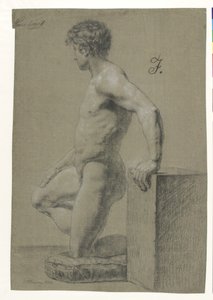 男性のひざまずくモデル図、横顔左 作： Christoffer Wilhelm Eckersberg