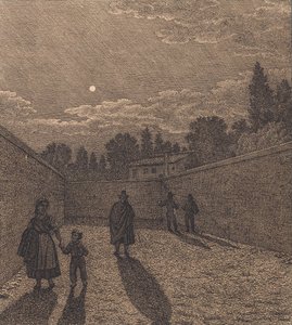 道路上の月明かり。 「線遠近法」のイラスト、プレート IV 作： Christoffer Wilhelm Eckersberg