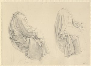 最後の晩餐 - 2 人の使徒のためのドレープ スタディ。 作： Christoffer Wilhelm Eckersberg