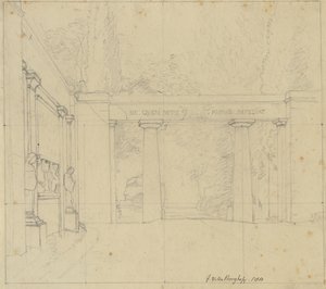 ポルタ エギツィアーナ、ローマのボルゲーゼ公園の庭園の一部。 作： Christoffer Wilhelm Eckersberg