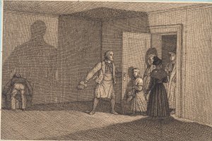旅行者は自分の部屋を見せられます。 「線遠近法」のイラスト、プレート VIII 作： Christoffer Wilhelm Eckersberg