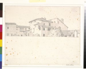壁越しに見えるローマの家々。 作： Christoffer Wilhelm Eckersberg