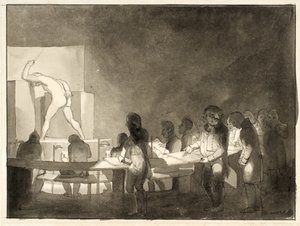 ロイヤル アカデミー オブ ファイン アーツのライフ クラスの風刺 作： Christoffer Wilhelm Eckersberg