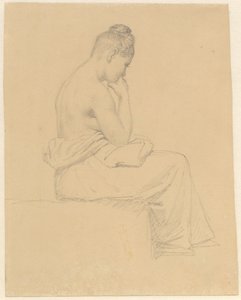 後ろから見た着席女性モデル。 作： Christoffer Wilhelm Eckersberg