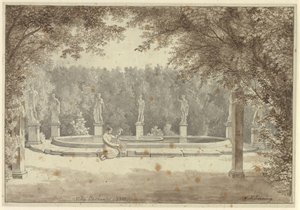ローマ、バルベリーニ宮殿の庭の噴水 作： Christoffer Wilhelm Eckersberg