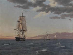 コルベット「ガラテア」 ブリッグ「セント・ジャン」に助けを送るために嘘をつく 作： Christoffer Wilhelm Eckersberg