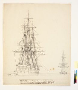 ロシアの戦列艦「アソウ」とフリゲート艦がエルシノアの道路に停泊中 作： Christoffer Wilhelm Eckersberg