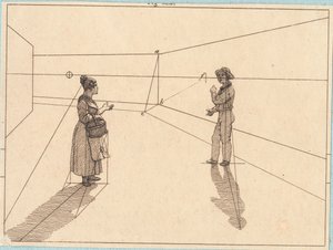 幾何学的構造の 2 つの図。 「線遠近法」のイラスト、プレート IV 作： Christoffer Wilhelm Eckersberg