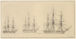 ロシアの戦列艦 3 隻。 作： Christoffer Wilhelm Eckersberg