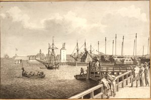 Langelinie から Nyholm に向かっての眺め、th. 艦隊の賃料 作： Christoffer Wilhelm Eckersberg