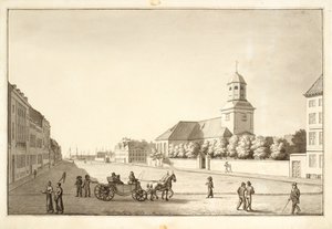 ギャリソン教会のあるサンクト・アンナ広場の眺め 作： Christoffer Wilhelm Eckersberg