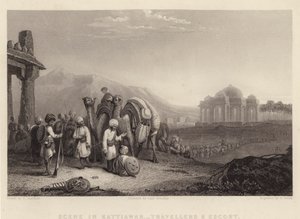 Kattiawarのシーン、Travellers and Escort (e.g. engraving) 作： C. (after) Stanfield